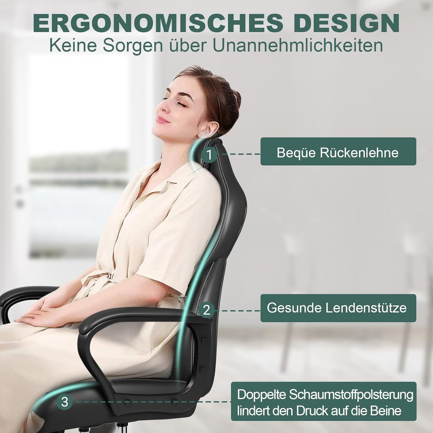 Ergonomischer Racing Schreibtischstuhl mit Wippfunktion, Rot