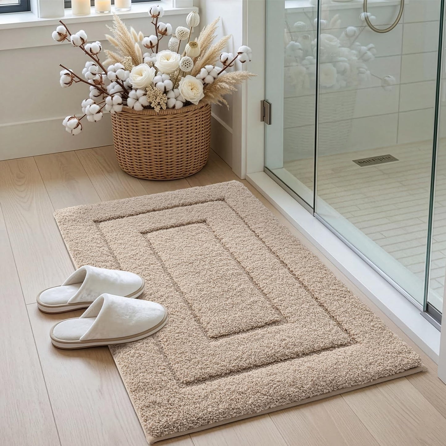 Saugfähige Badematte, rutschfest und maschinenwaschbar, 50 x 80 cm (Rechteckig) Beige