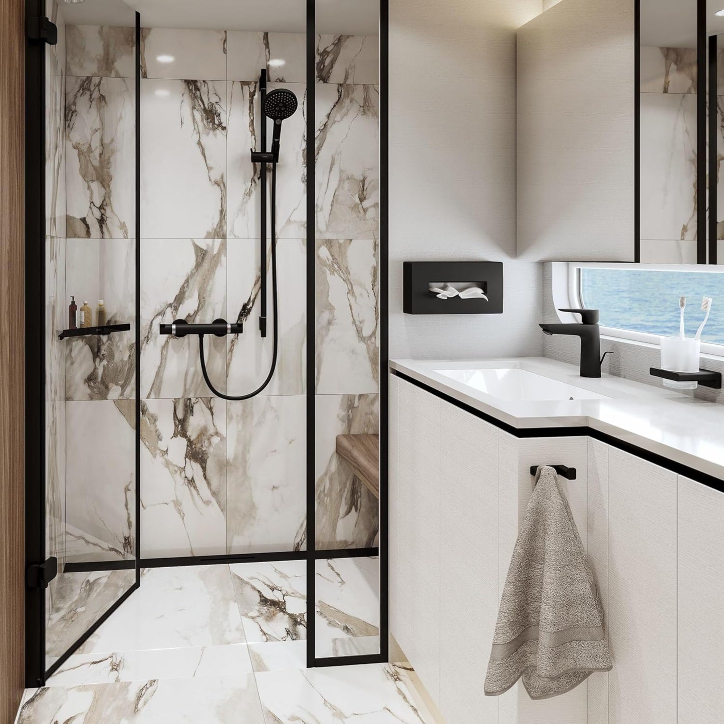 Duschablage Eckregal für Badezimmer, Mattschwarz Korb
