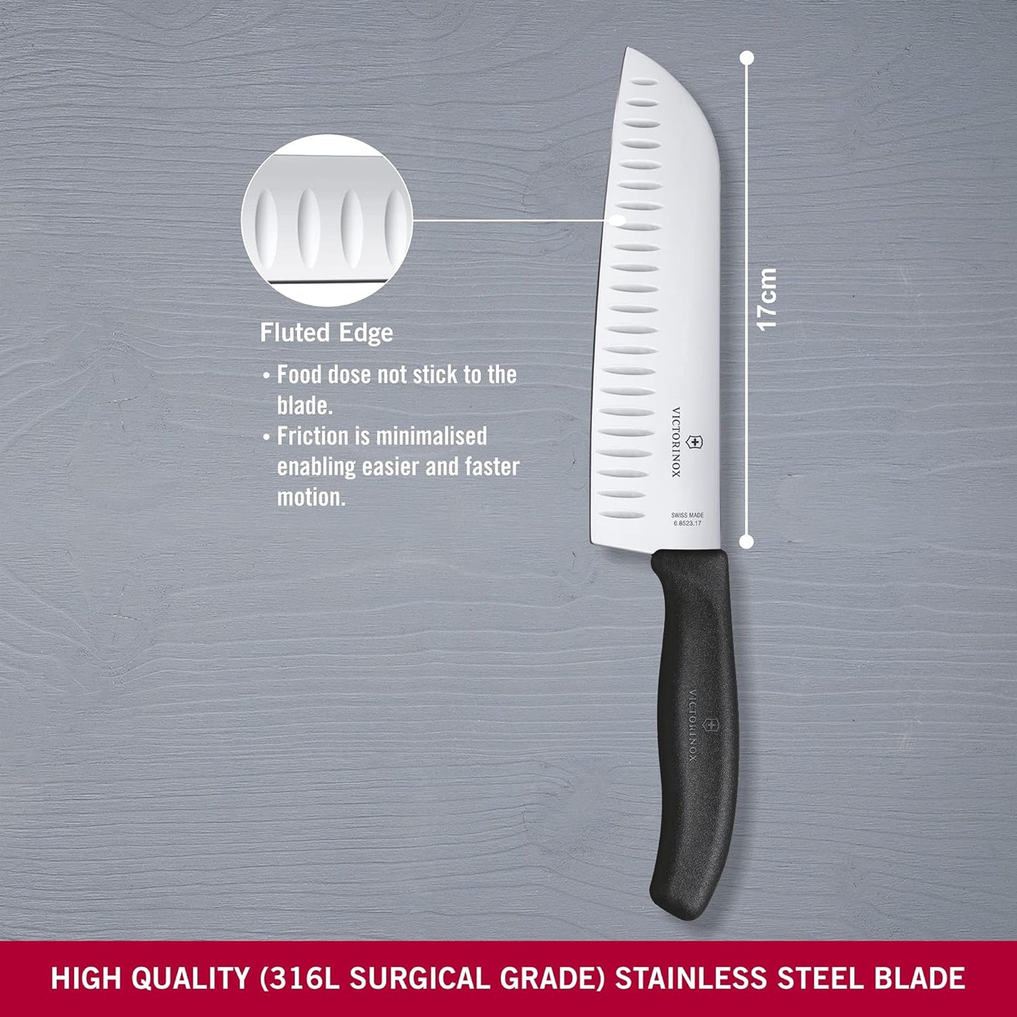 Swiss Classic Santokumesser, Schwarz, Blister-Verpackung