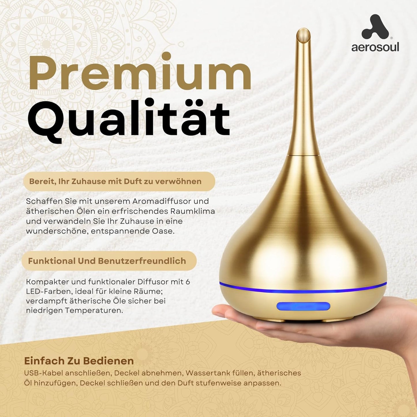 Aromadiffuser Drop mit Abschaltautomatik, Gold 100 ml