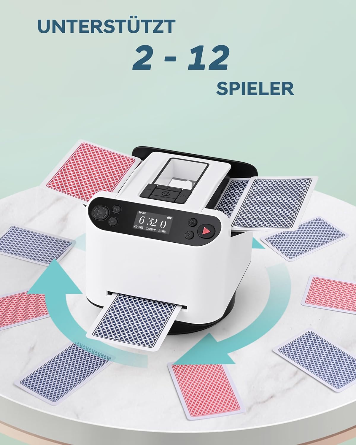 Automatischer Kartenmischer mit Verteiler, für 12 Decks, Weiß