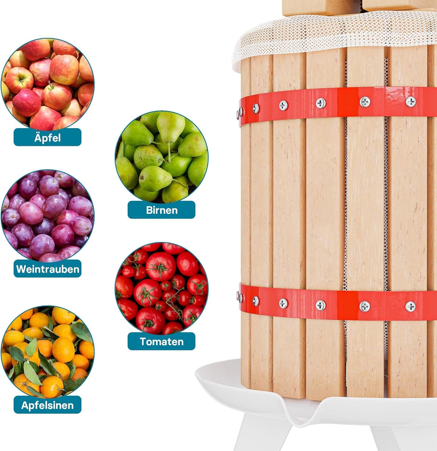 18L Obstpresse aus Buchenholz, 18 l + 1 Presstuch Manuell