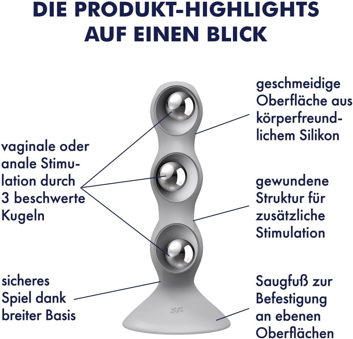 Triple Ball-R Dildo mit Saugfuss & Struktur, Grau