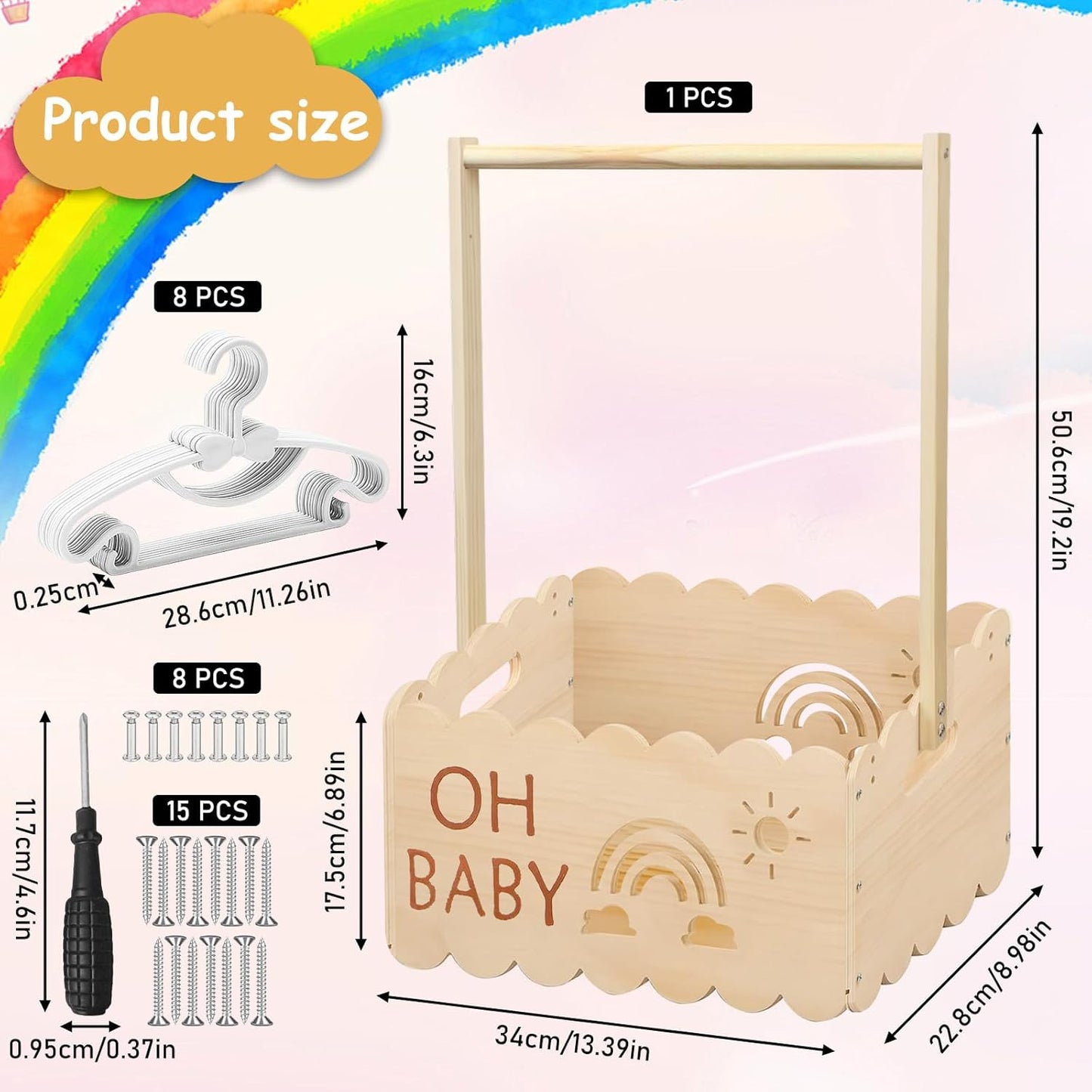 Babygeschenkkorb mit Kleiderbügeln und Kleiderstange