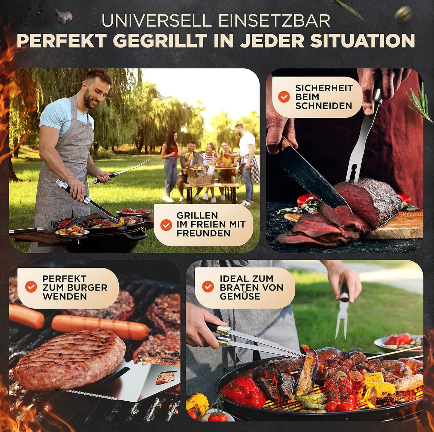 3-teiliges Grillbesteck-Set, Metall
