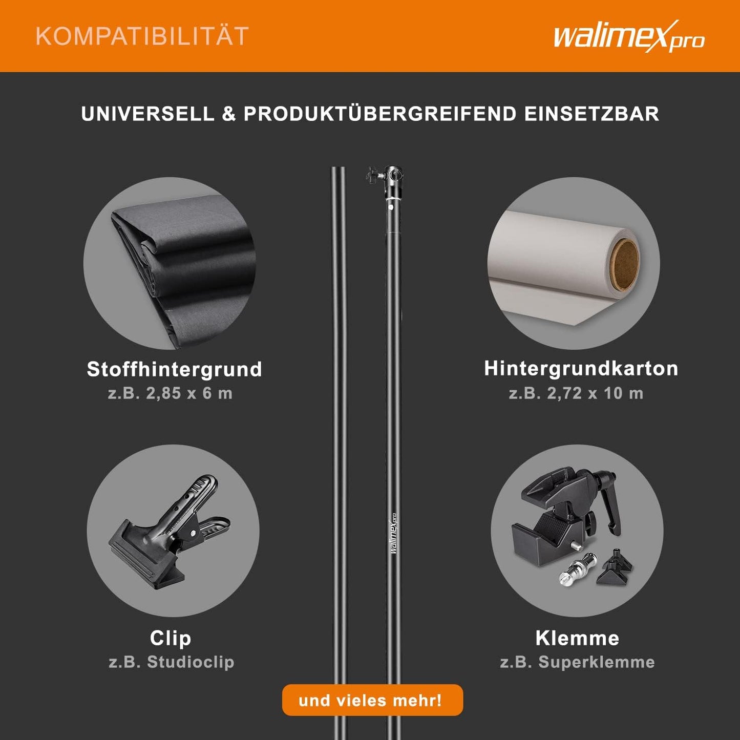 Teleskopstange für Fotohintergrund, 225-400 cm, Single