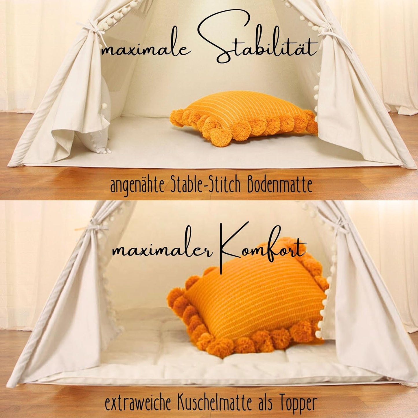 Tipi Zelt mit Kuschelmatte, Reinweiss