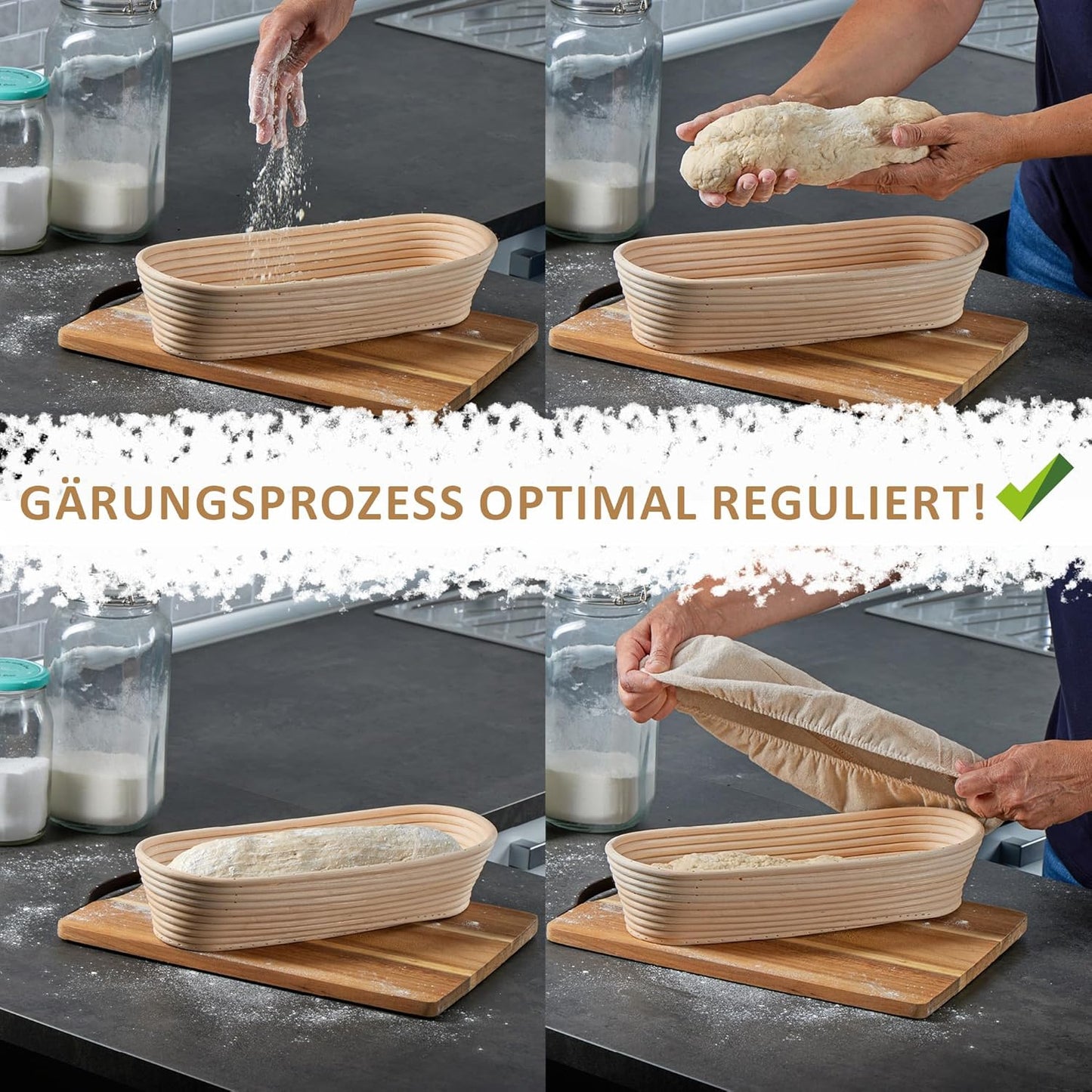 Ovaler Gärkorb mit Leineneinsatz, Gärkorb Oval - 1 Stück