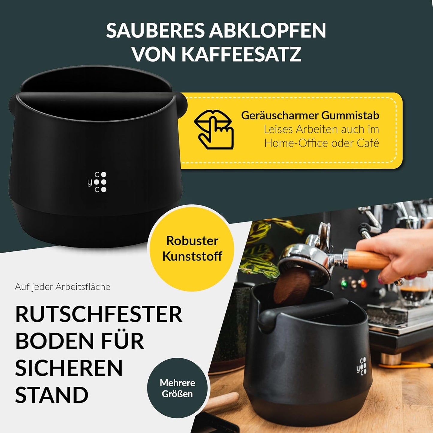 Abklopfbehälter für Siebträger, geräuscharmer Abschlagbehälter, 15 cm