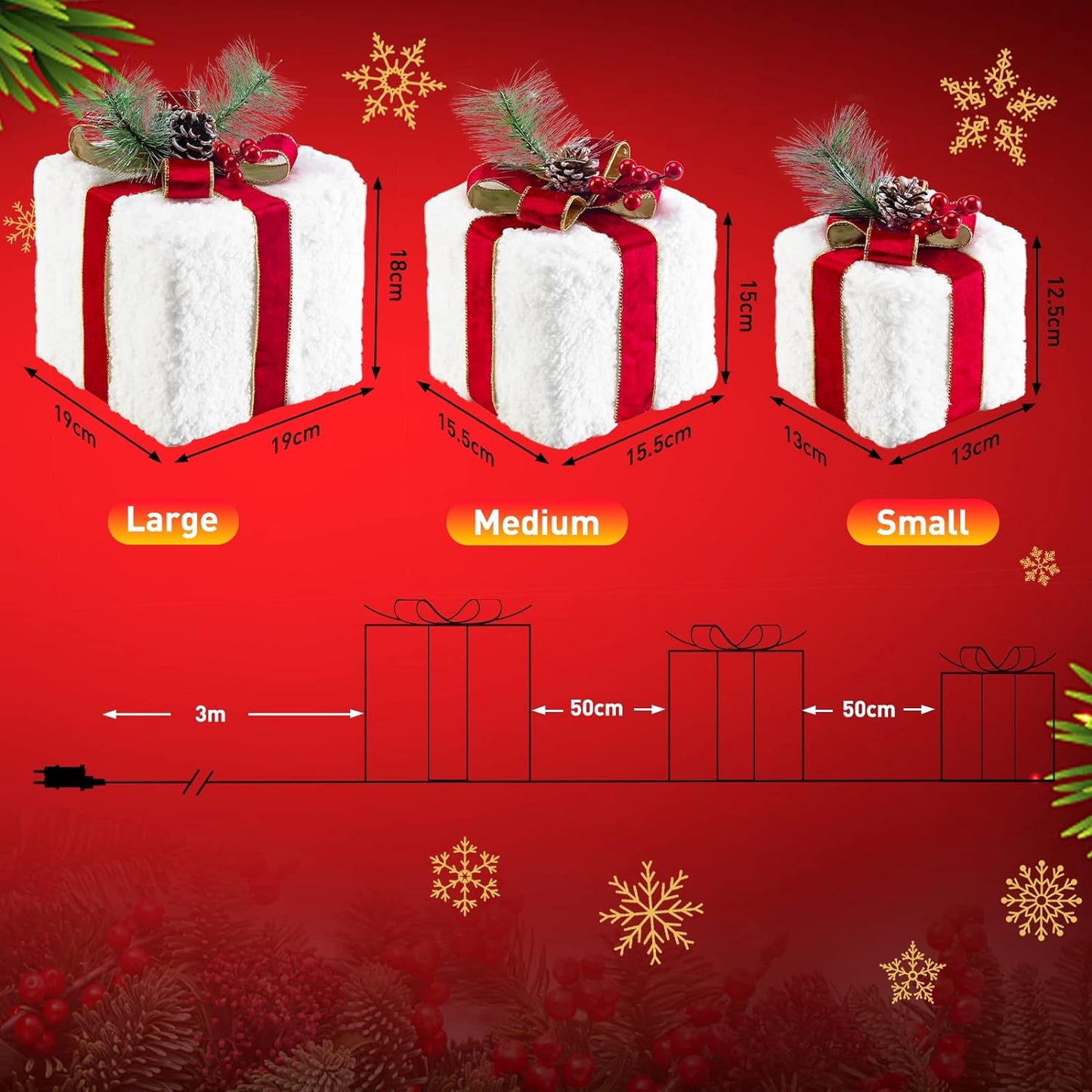 LED Geschenkboxen Set, Rot