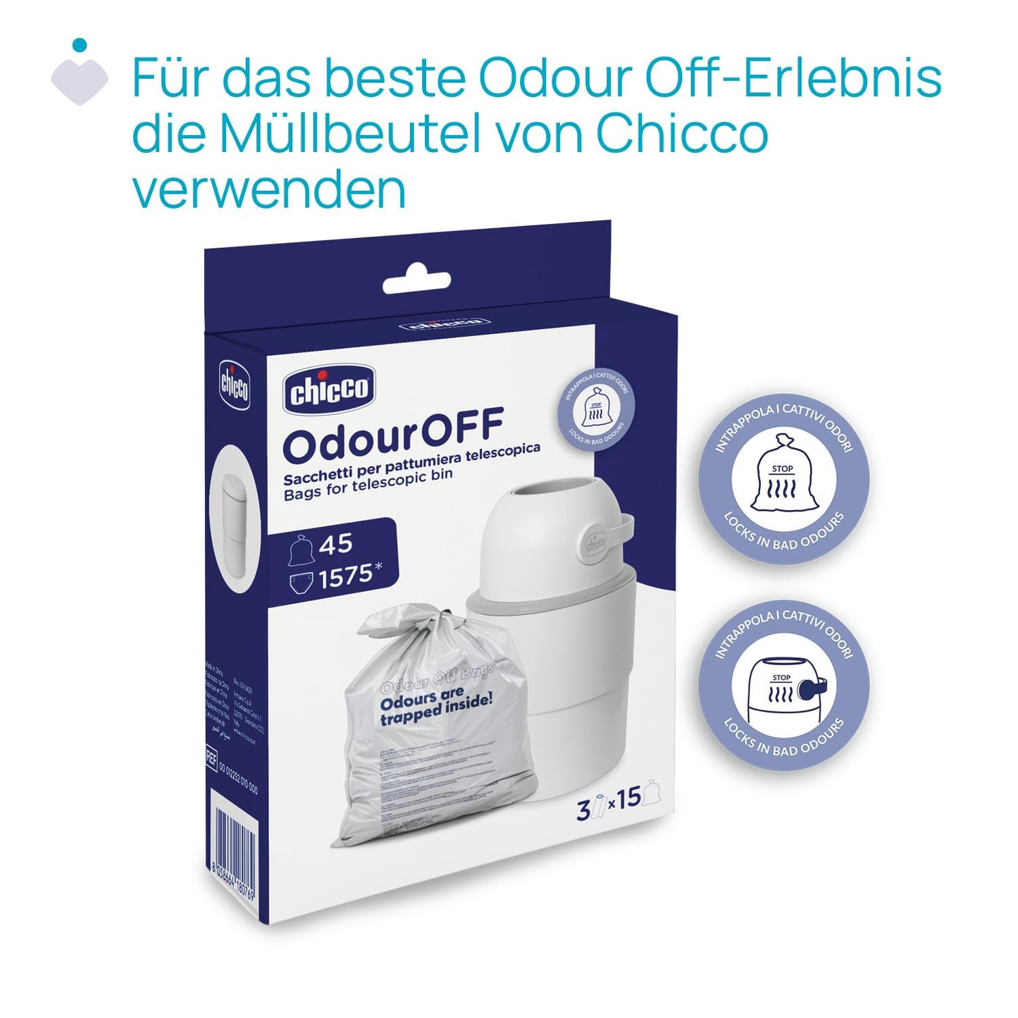 Teleskop-Windeleimer mit Odour Off-Kompatibilität, Telescope Grau Telescope