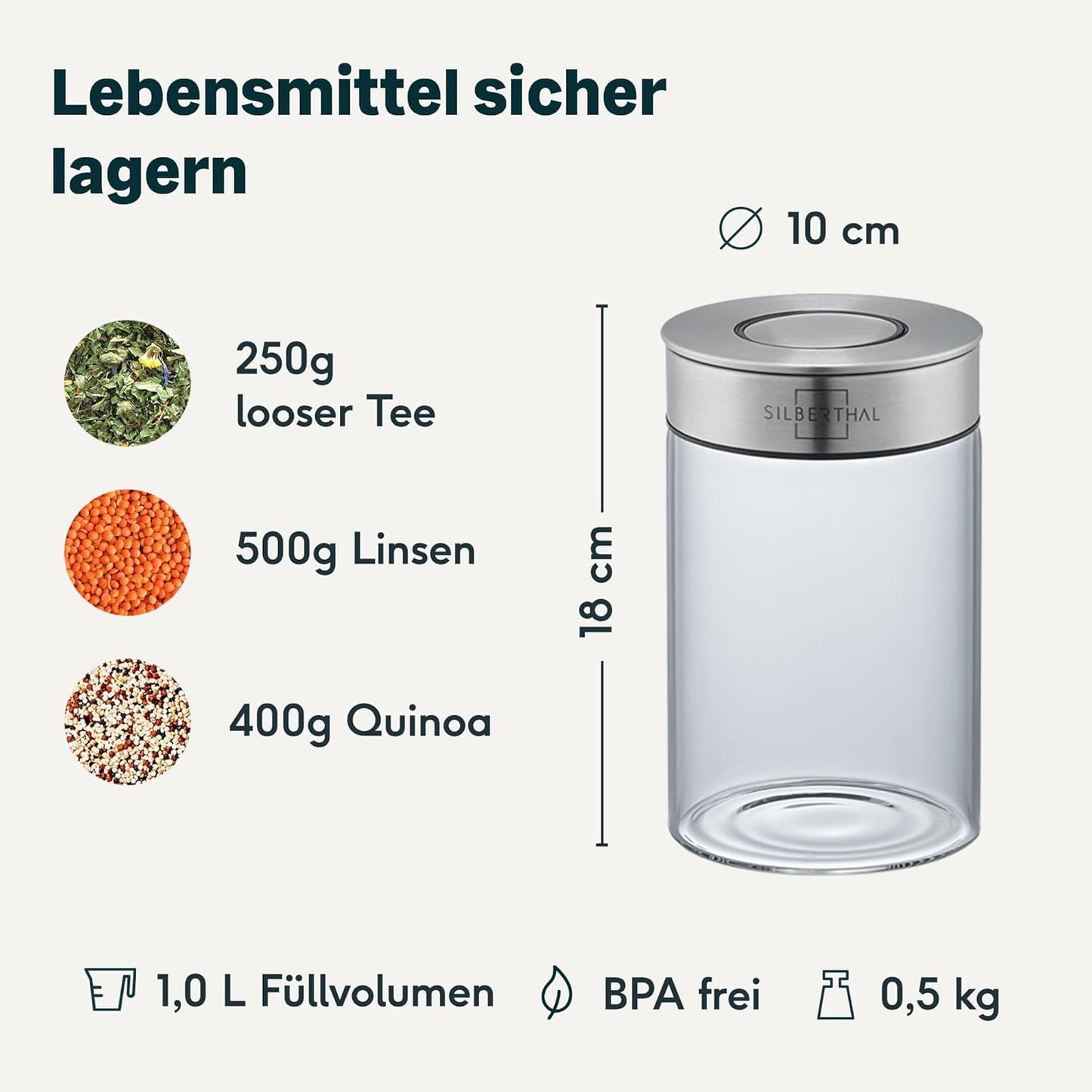Vorratsglas mit Deckel, 1000 ml, Einzeln 1000 ml