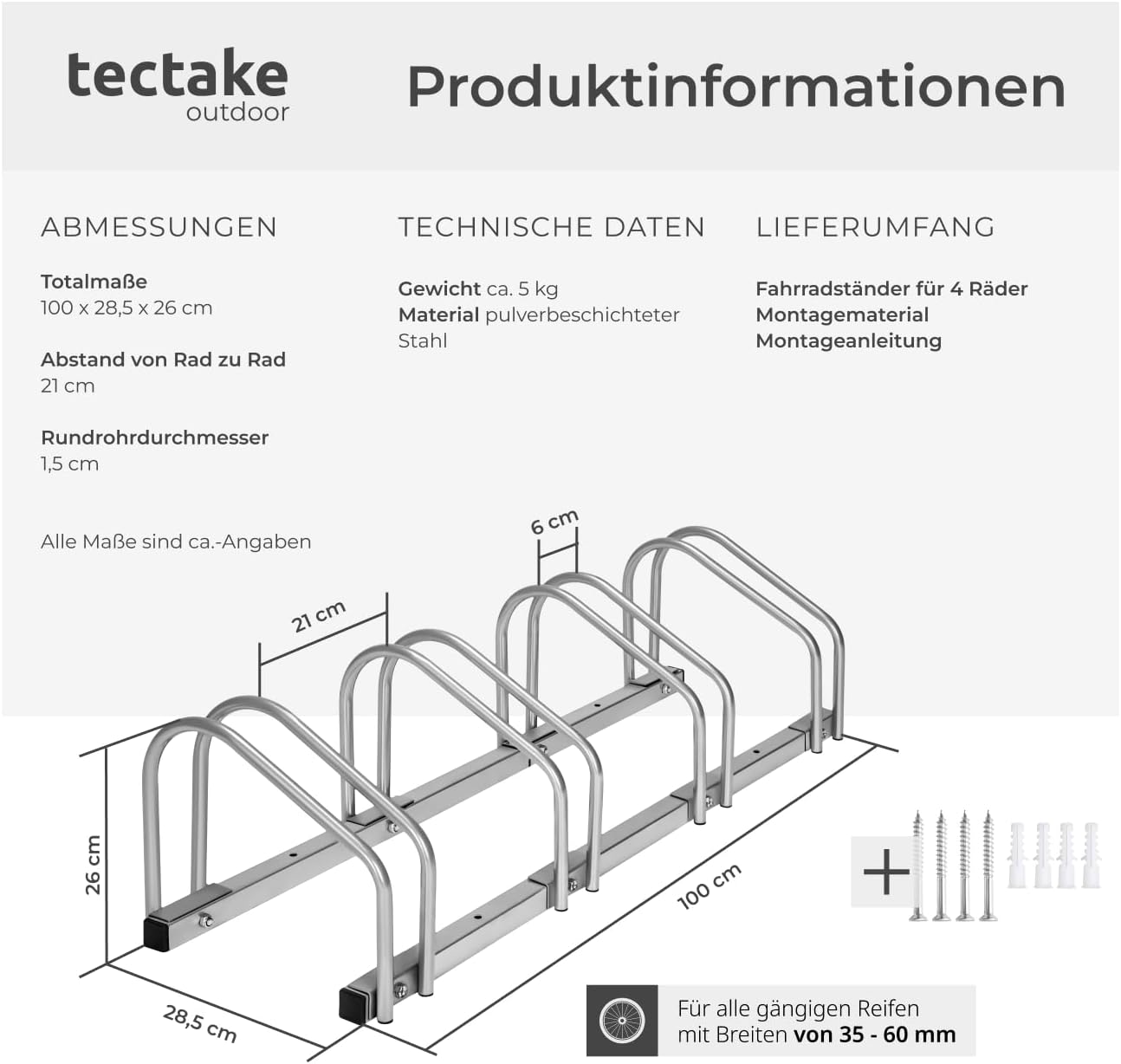 Fahrradständer, für 4 Fahrräder