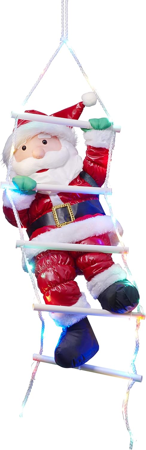 Weihnachtsmann auf Strickleiter mit LED-Beleuchtung, Traditionell