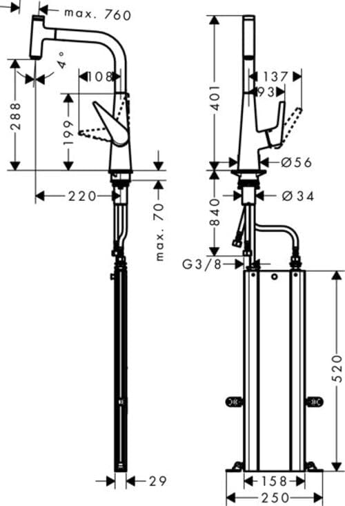 Talis Select S Einhebel-Küchenarmatur, mit Schlauchbox / Ausziehauslauf Chrom Auslaufhöhe 300mm