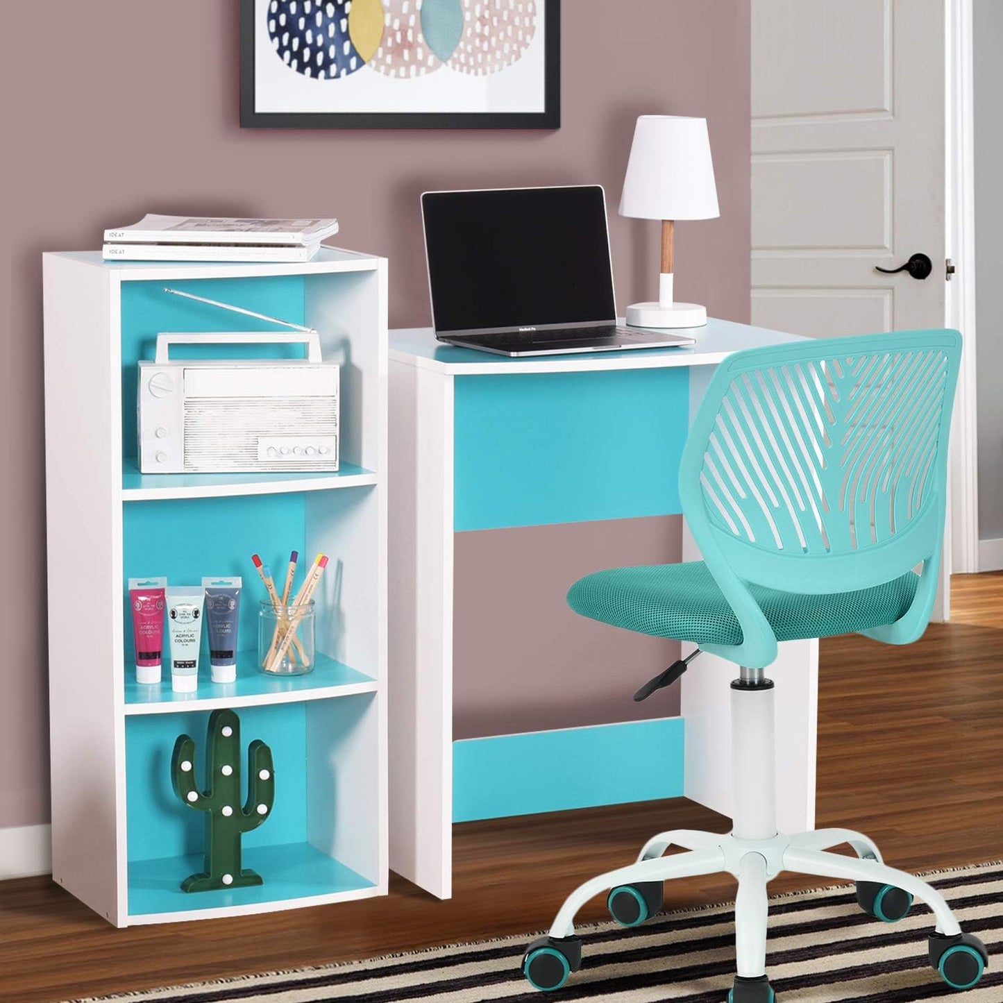 Verstellbarer Kinderdrehstuhl mit Rückenlehne, Turquoise