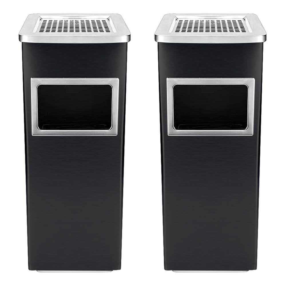 2er-Set Mülleimer mit Aschenbecher, 30 X 24 X 60 Cm, 48 L – Schwarz (2 Stück)
