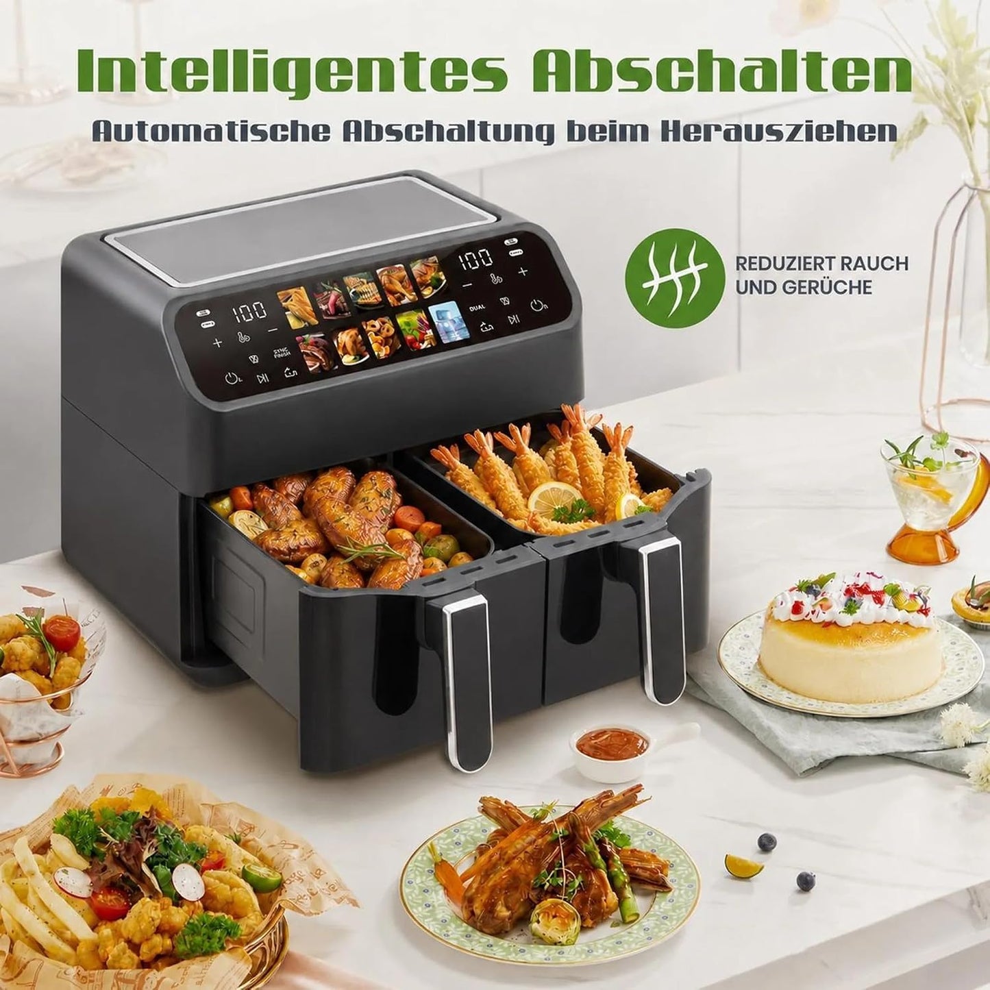 Heissluftfritteuse XXL Dual mit 10 Programmen