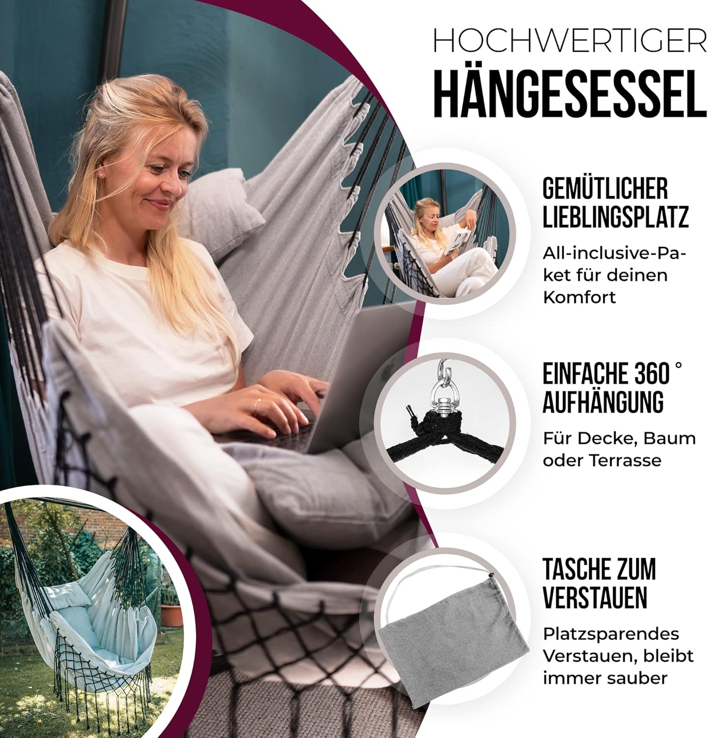 XXL Hängesessel für Indoor & Outdoor, Warmes Grau