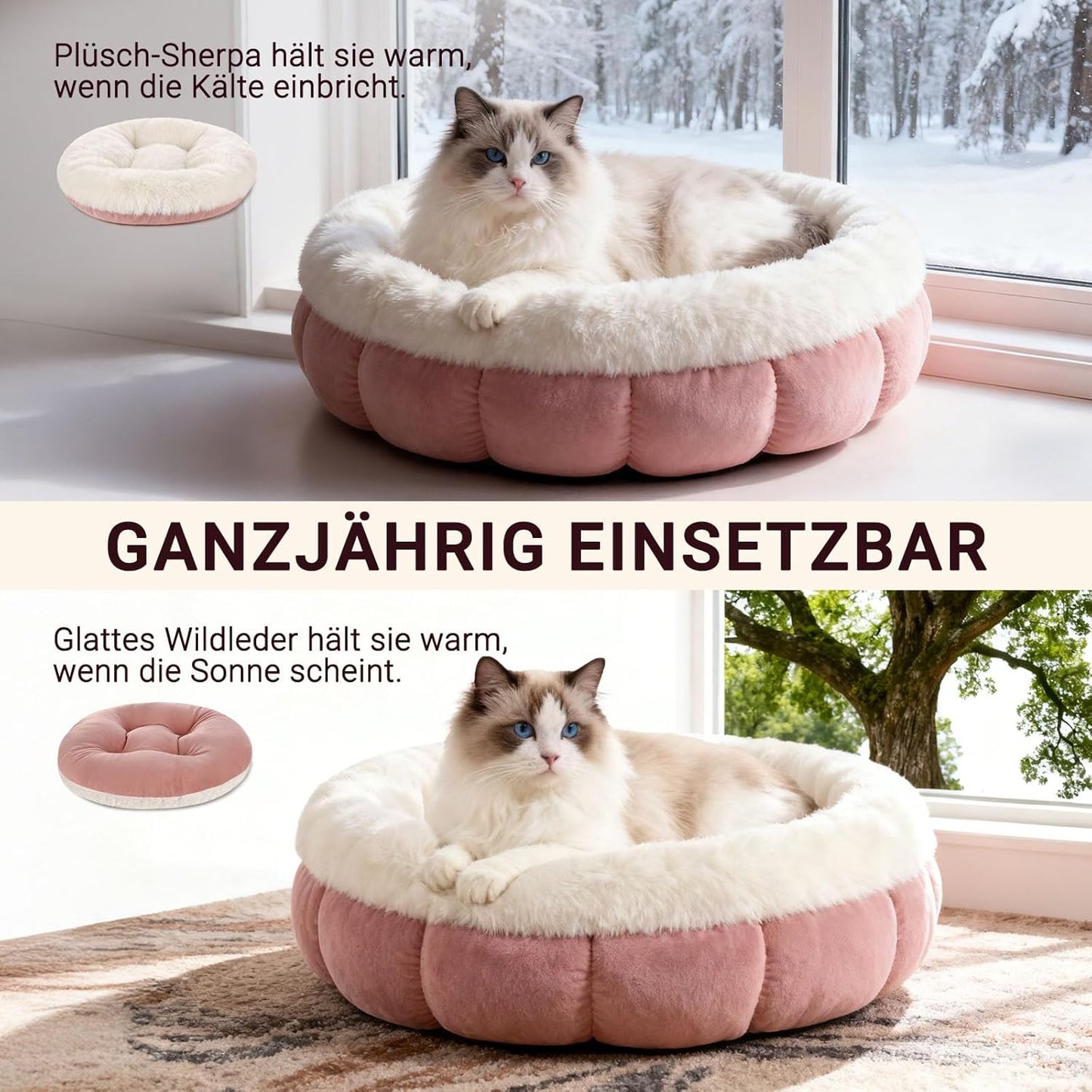 Rundes Katzenbett, 45x45x16.5CM Rosa