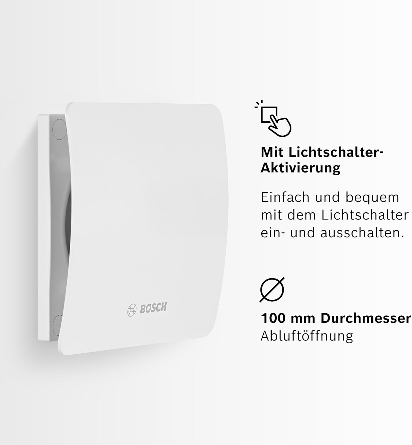 Badlüfter Fan 1500 mit Lichtschalter-Aktivierung, Lichtschalter-Aktivierung 100 mm Durchmesser