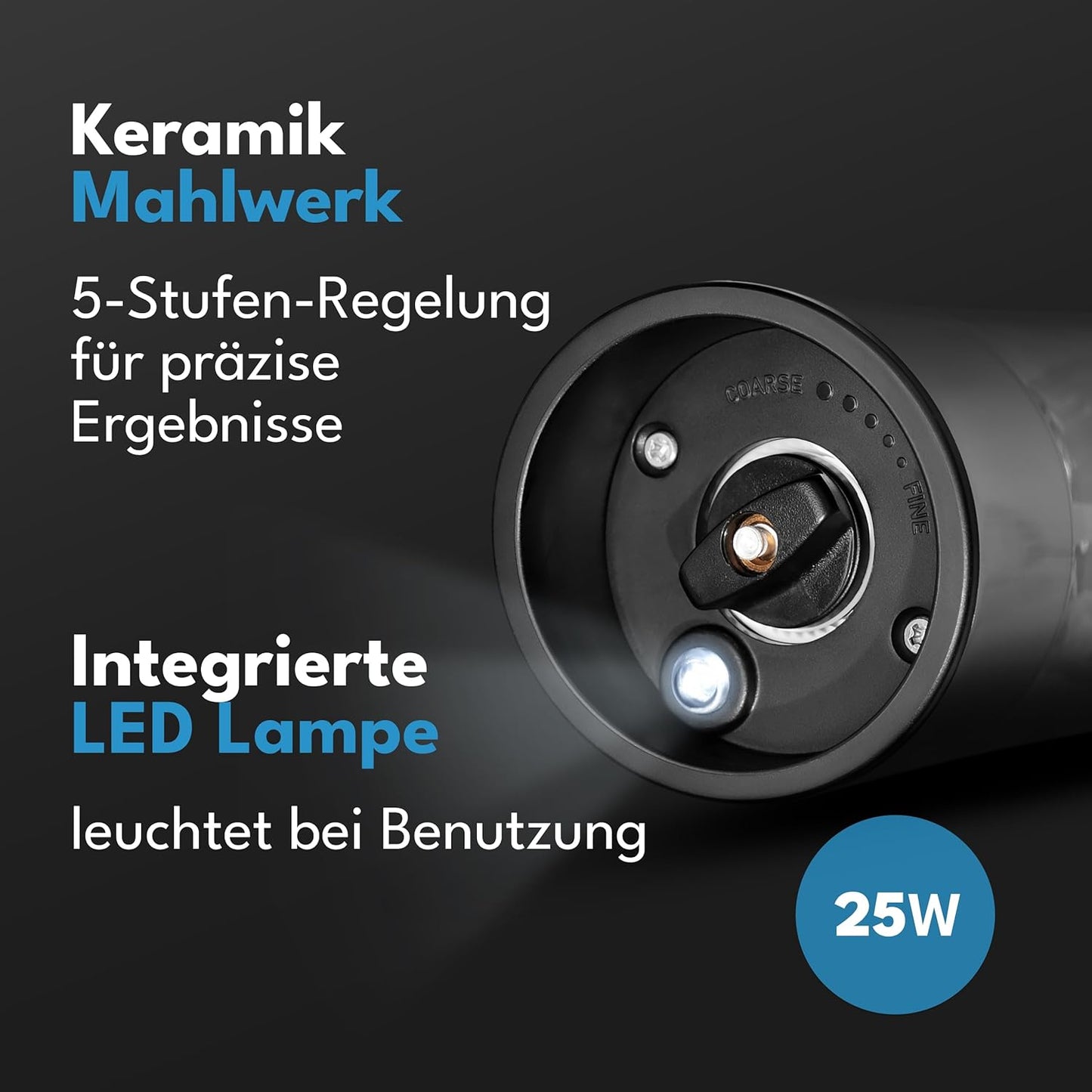 Elektrisches Salz- und Pfeffermühlen-Set mit Kipp-Sensor, Schwarz / Silber - Salz und Pfeffermühle Elektrisch Set