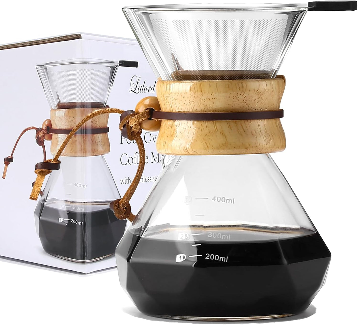 Pour Over Kaffeebereiter mit Edelstahlfilter, 400 ml, 400 ml