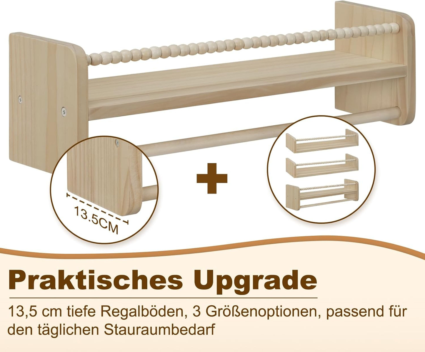 3er-Set Kinder-Bücherregal für die Wand, 50 x 15 x 14 cm Naturholzfarbe