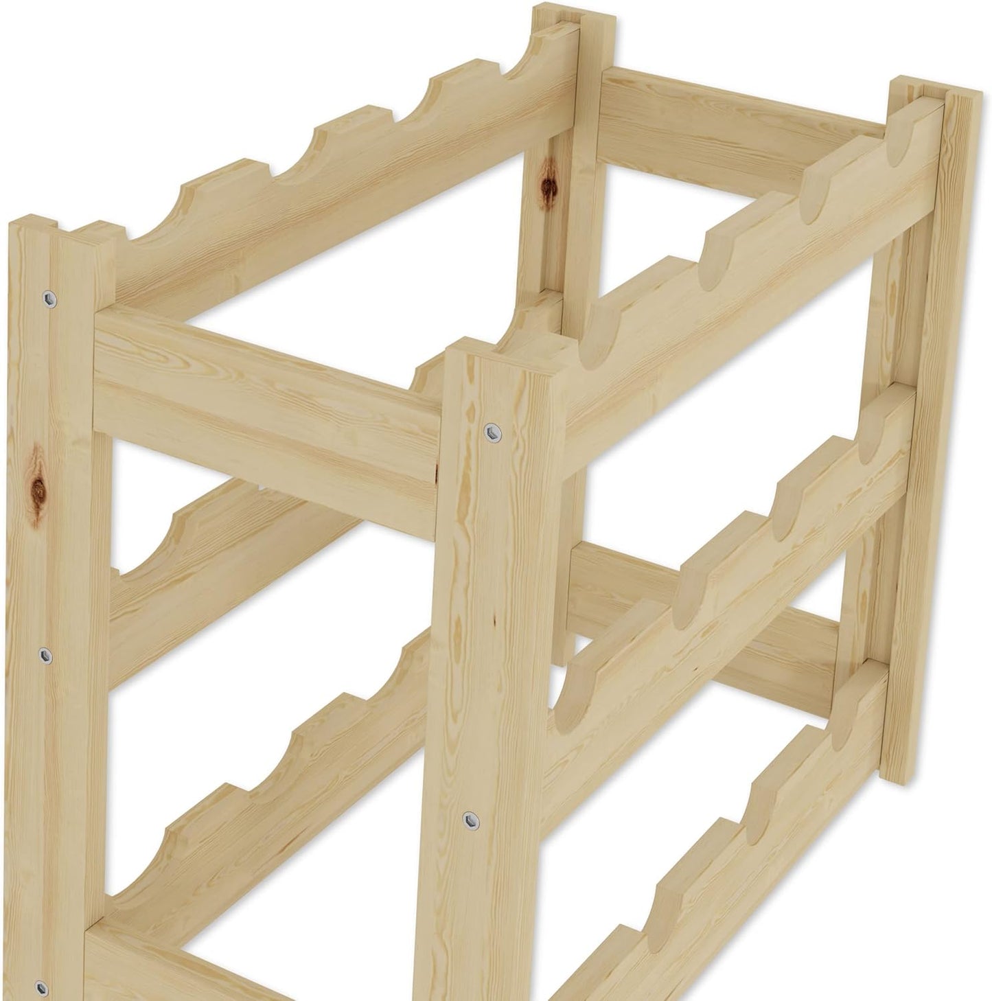 Weinregal aus Holz, Natur RW-1-12, 38 x 43 x 25, 3 liegen, für 12 Flaschen