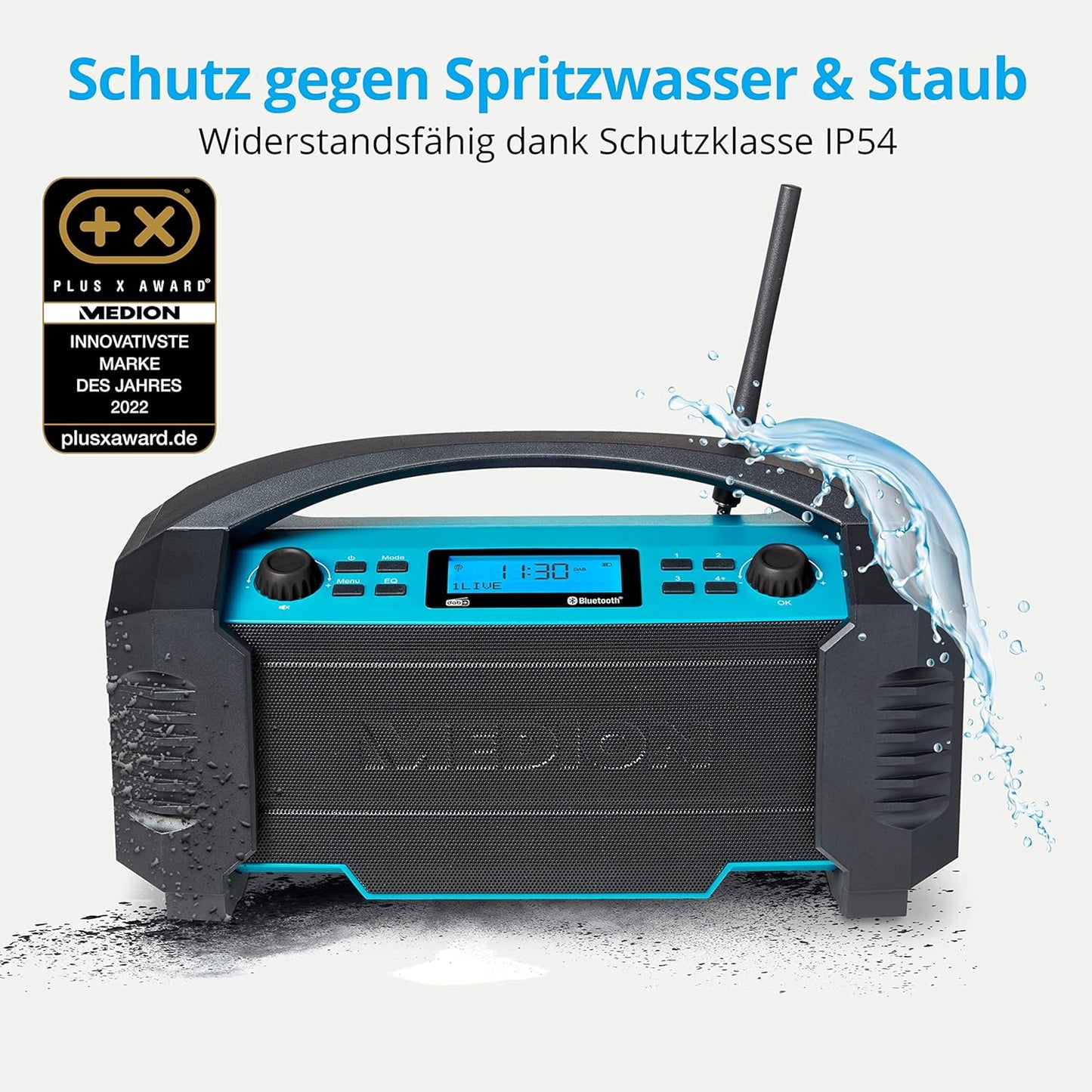 DAB+ Baustellenradio mit Bluetooth und Akku, Horizontal | 15 Watt (RMS)