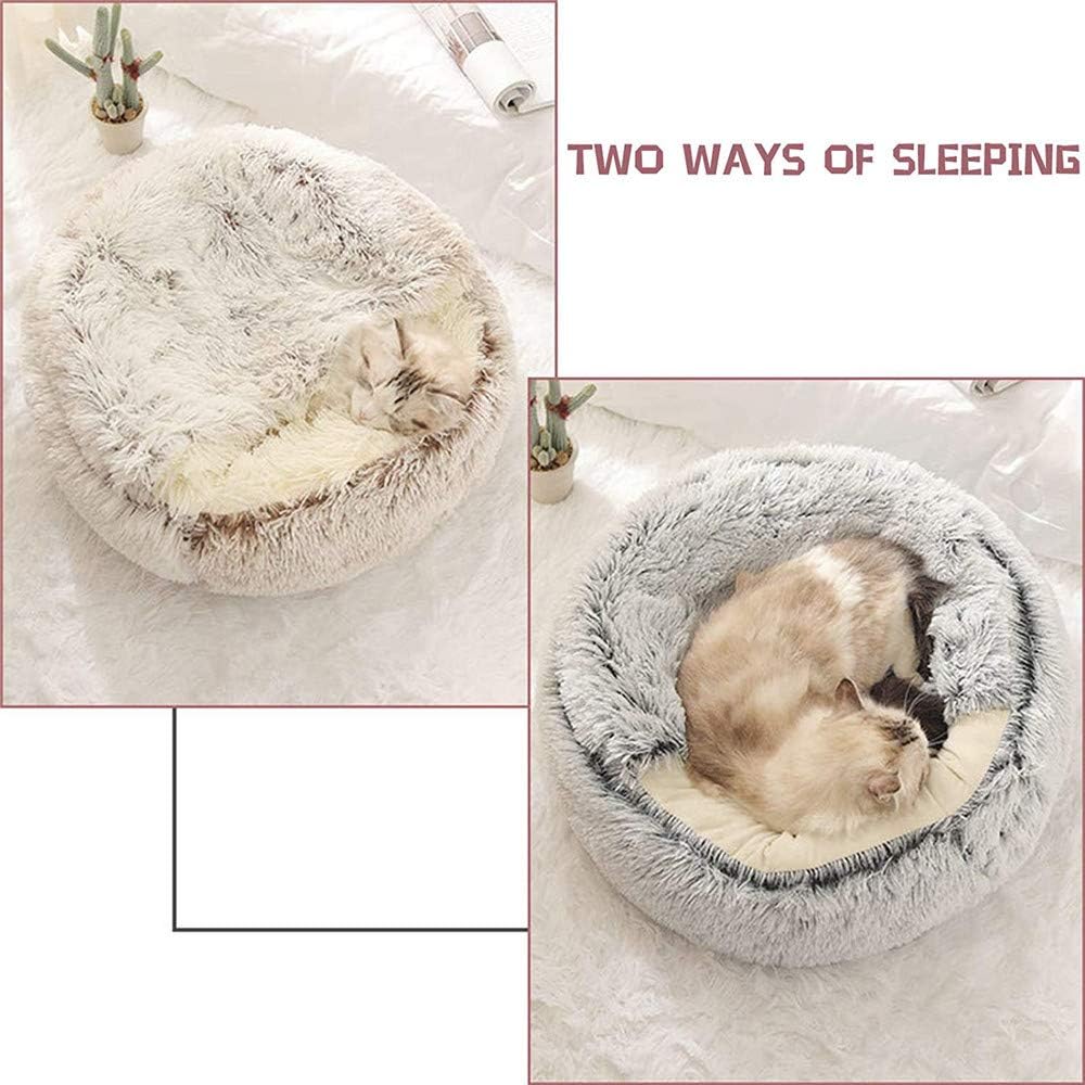Flauschiges Katzenbett mit Kapuze, maschinenwaschbar, Kaffee-40 cm