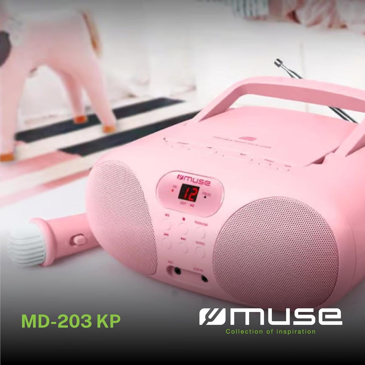 Radio und CD-Player mit Mikrofon und AUX-Anschluss, rosa