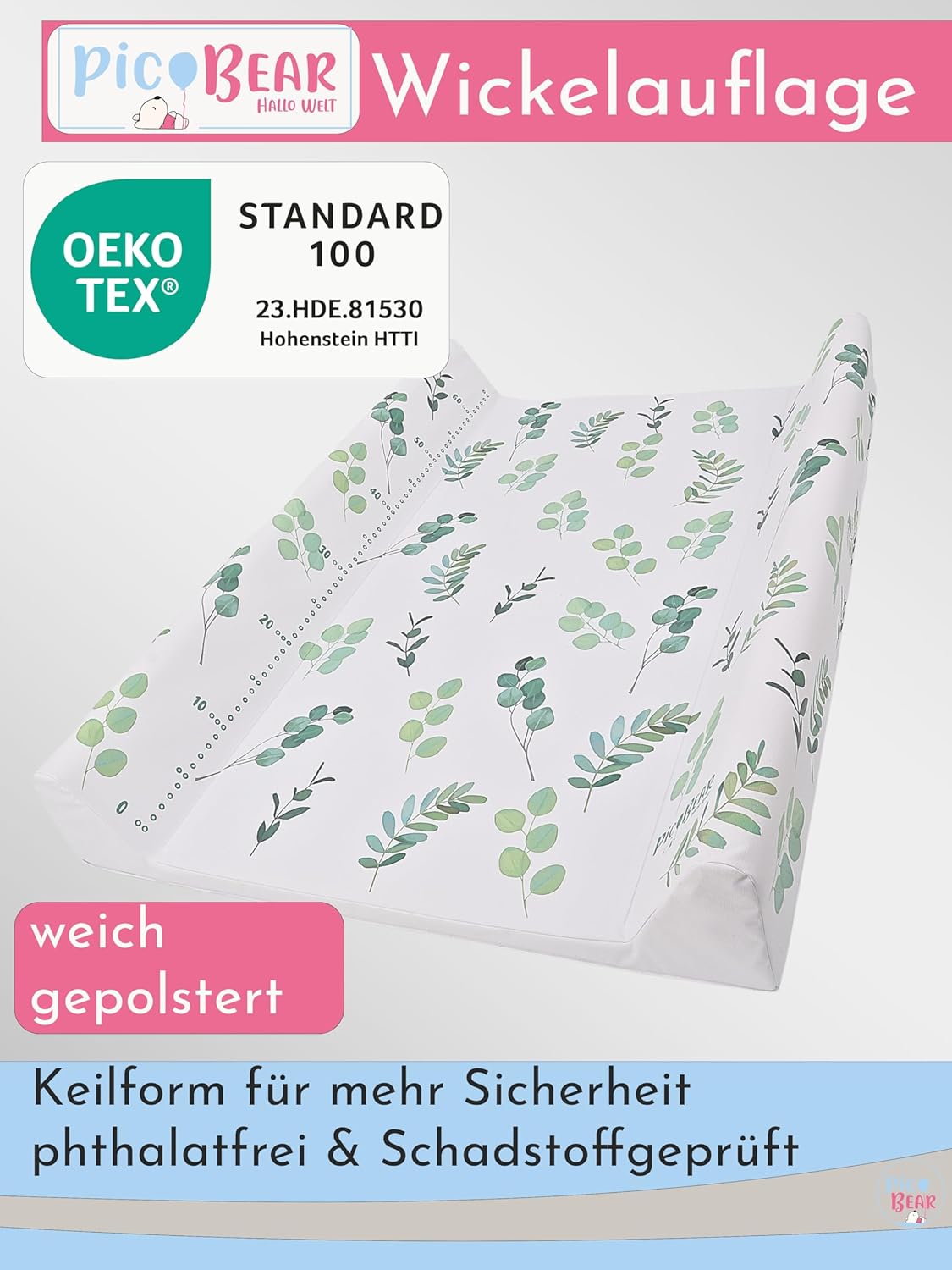 Keil Wickelauflage, Keil 50 cm x 70 cm Blätter grün