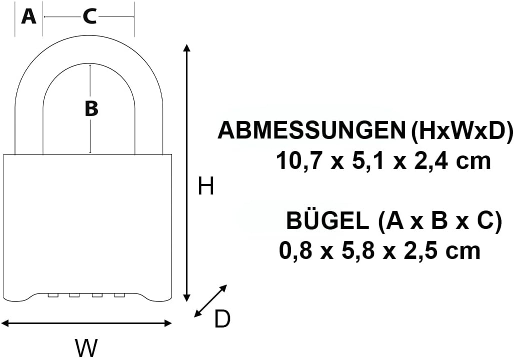 Zahlenschloss aus Zink 175EURDLH, Länger Bügel + Kombi