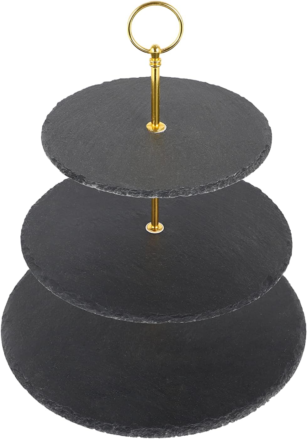 3-stöckige Etagere aus Naturschiefer mit Metallgriff, 3-Stöckig Gold-edition