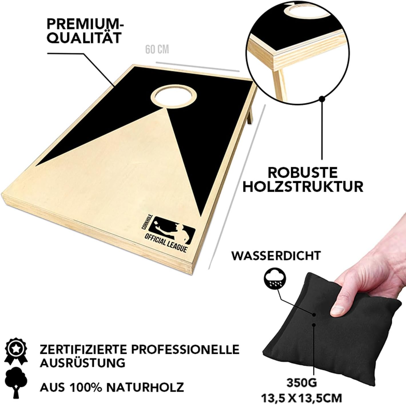 Cornhole Set, Cornhole aus Holz Schwarz und Weiss