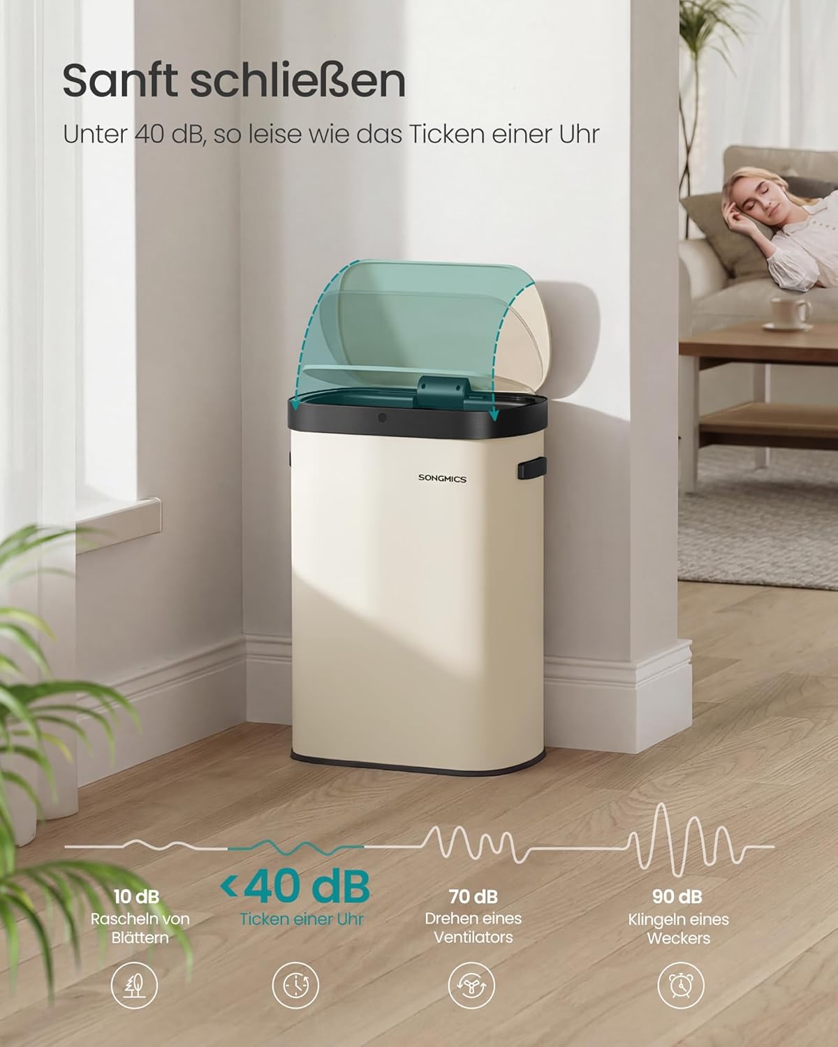 Mülleimer mit Sensor und Softclose-Deckel, LTB640AZ02, cremefarben