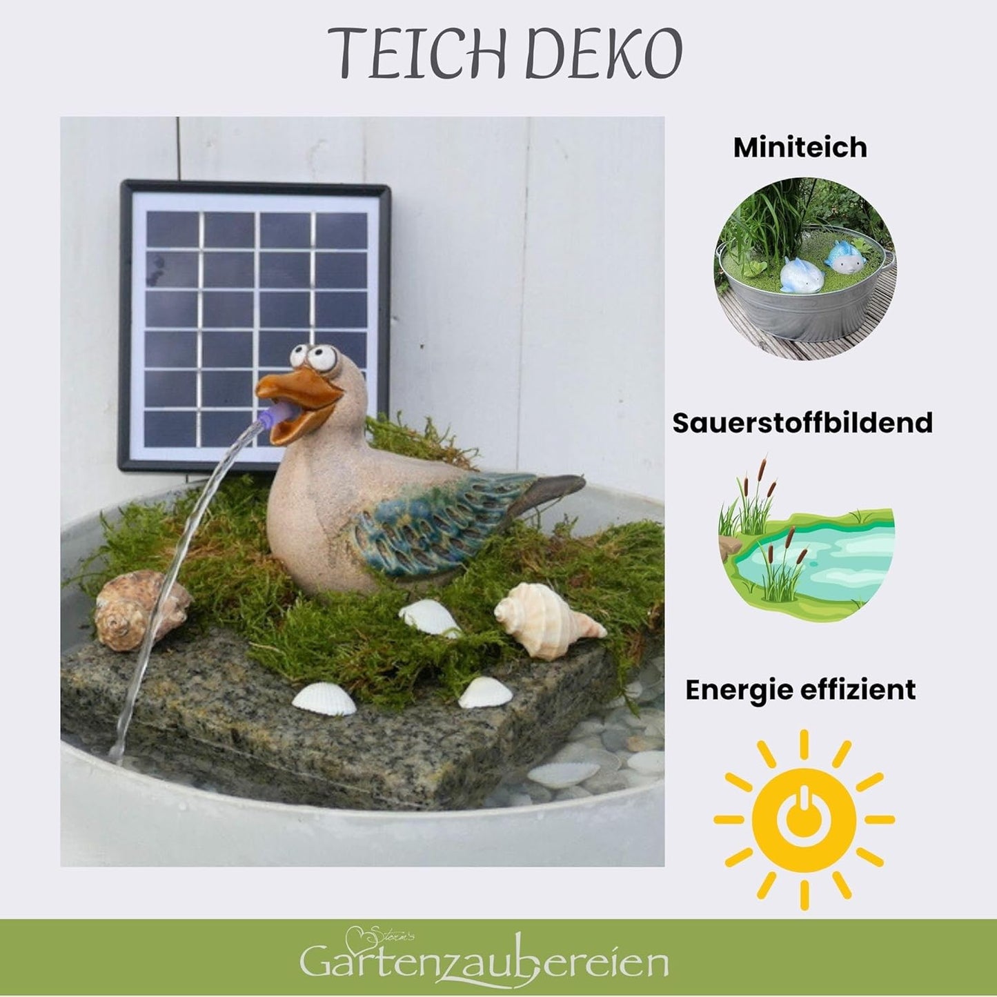 Solar-Wasserspeier Möwe mit Solarpumpe für Teiche