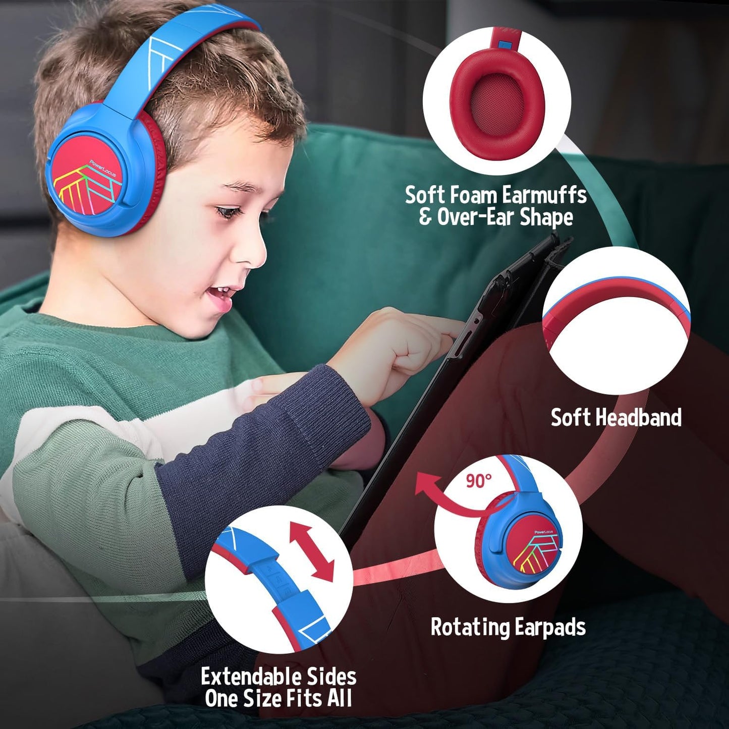 Bobo Bluetooth-Kopfhörer für Kinder, Blau/Rot