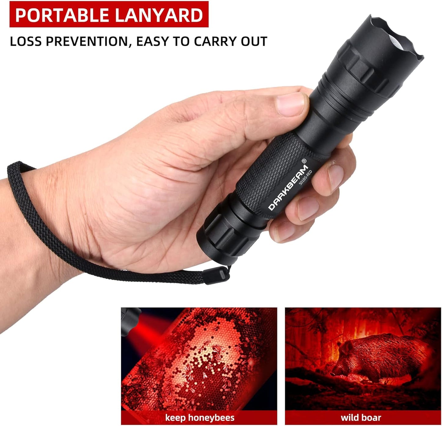Rotlicht-Taschenlampe mit Zoomfunktion, USB-aufladbar, Rotlicht Taschengrösse