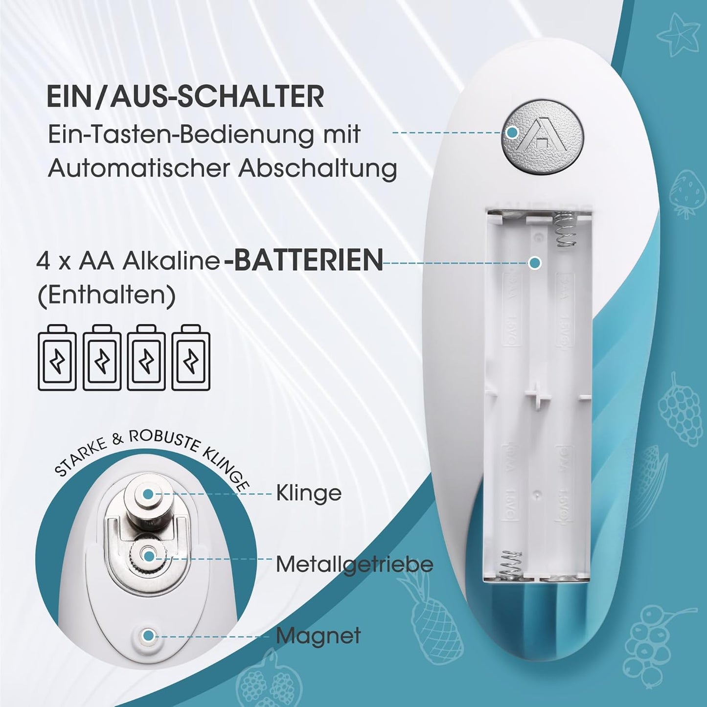 Elektrischer Dosenöffner One Touch, Blau