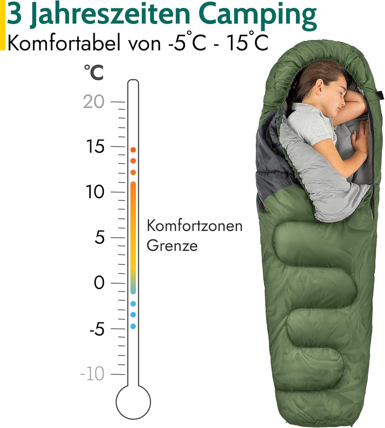 Mumienschlafsack für Kinder, Khaki