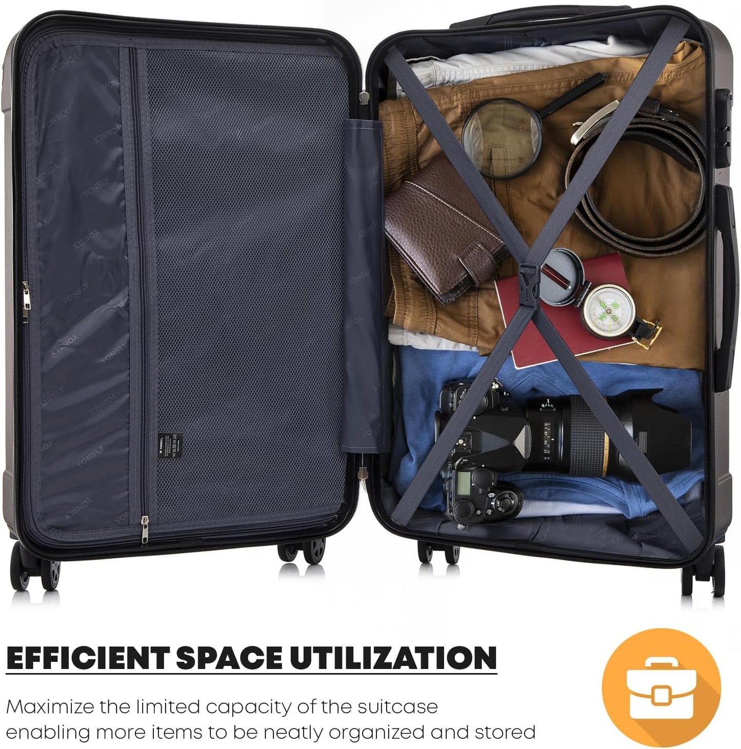 Hartschalen-Kabinenkoffer mit Zahlenschloss (55cm), M (55cm-40L) YS2 Braun
