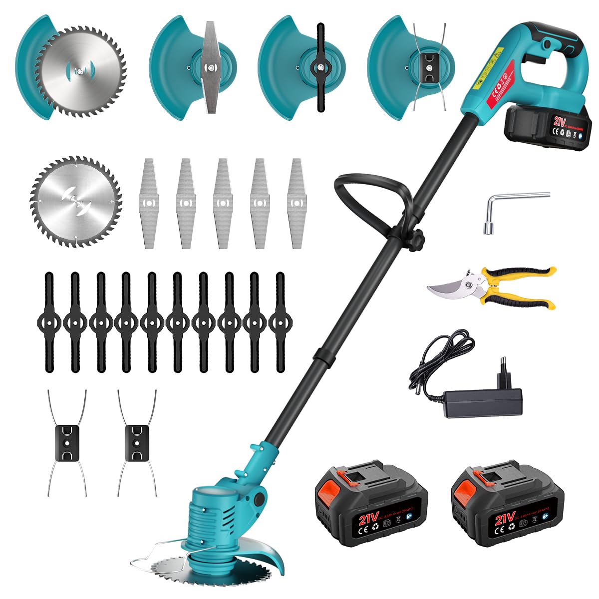 3-in-1 Akku-Rasentrimmer mit 2 Akkus