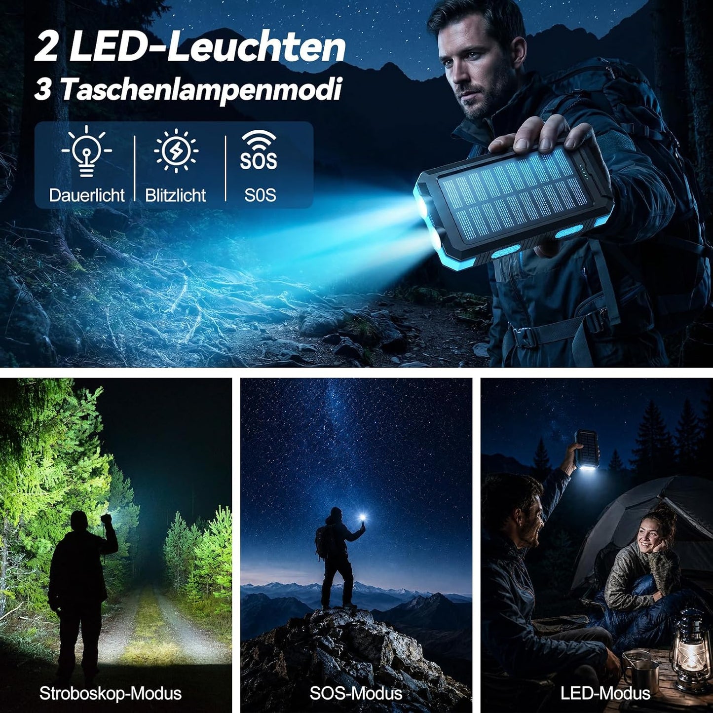 Solar Powerbank mit Taschenlampe