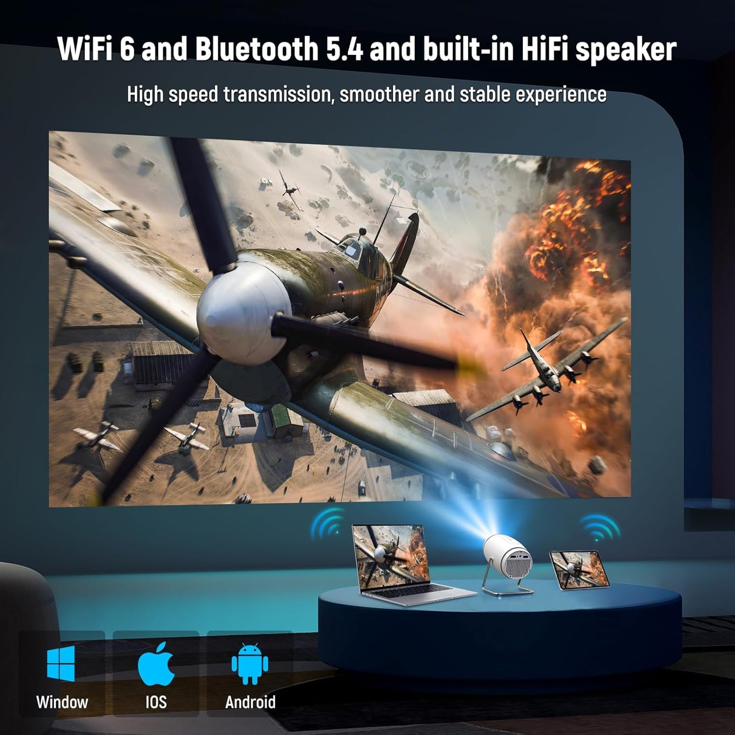 4K Mini Beamer mit App-Store, WiFi 6 und Bluetooth 5.4