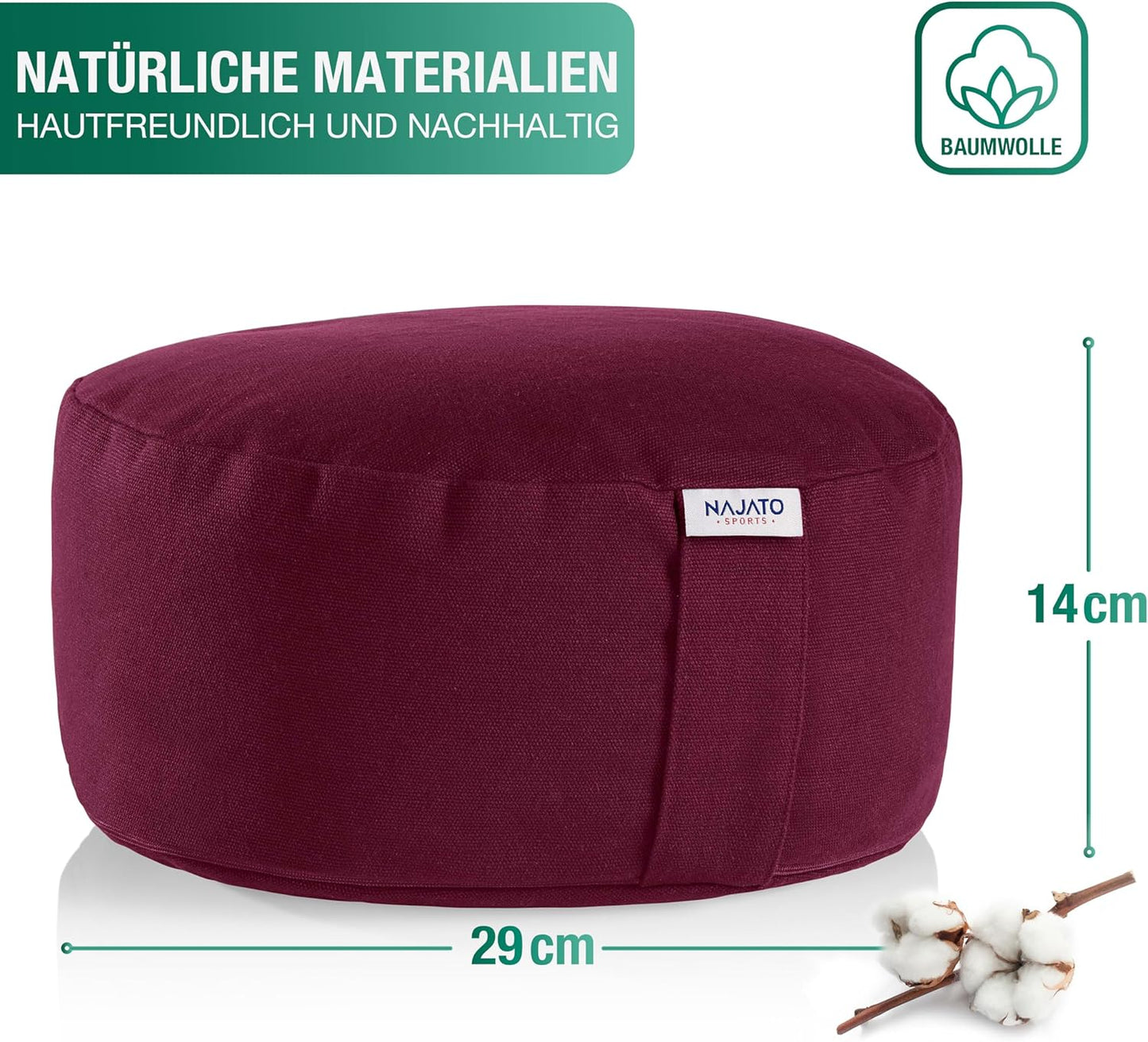 Meditationskissen-Set mit Yogagurt & E-Book, Aubergine
