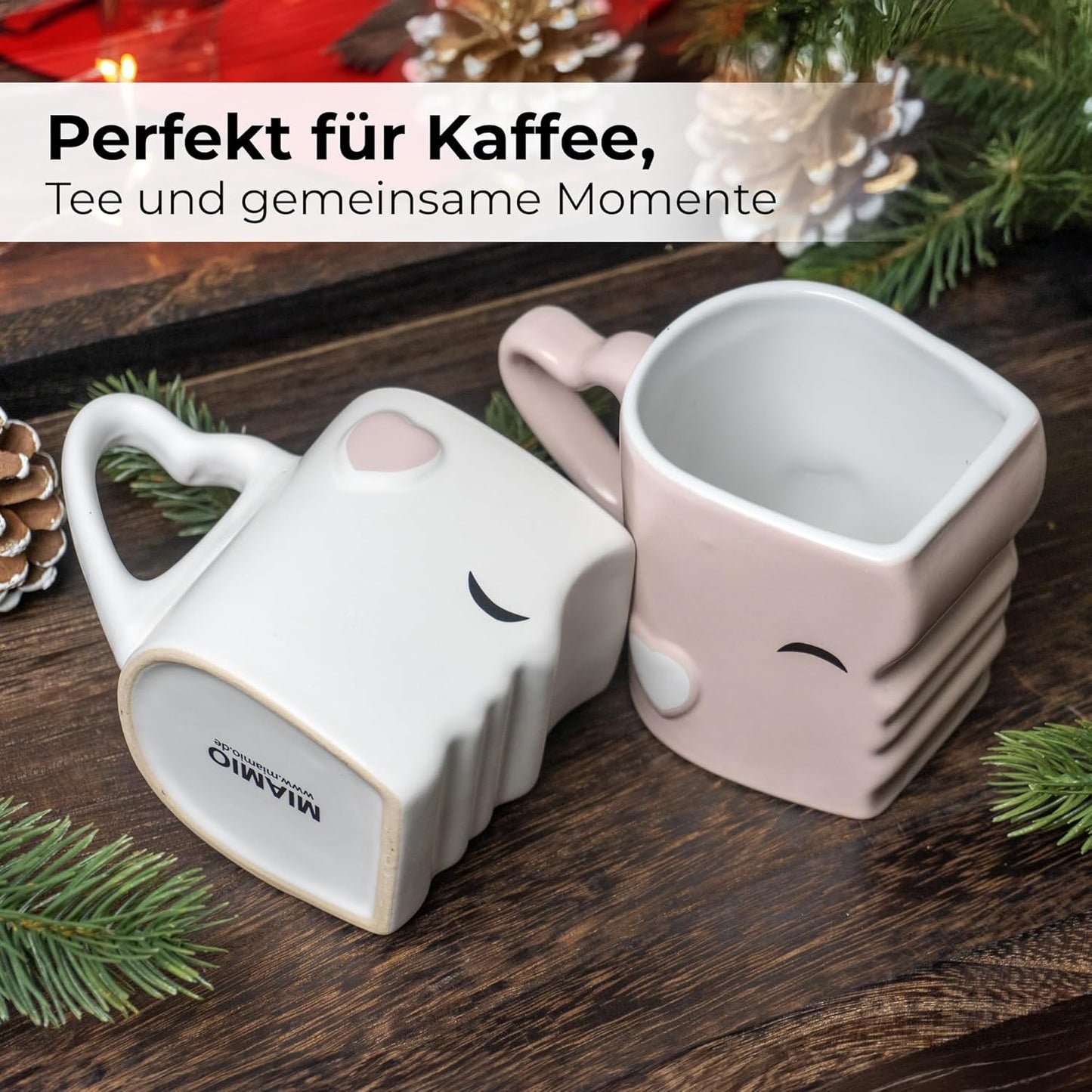 Küssende Kaffeetassen für Paare & Romantiker, Rosa