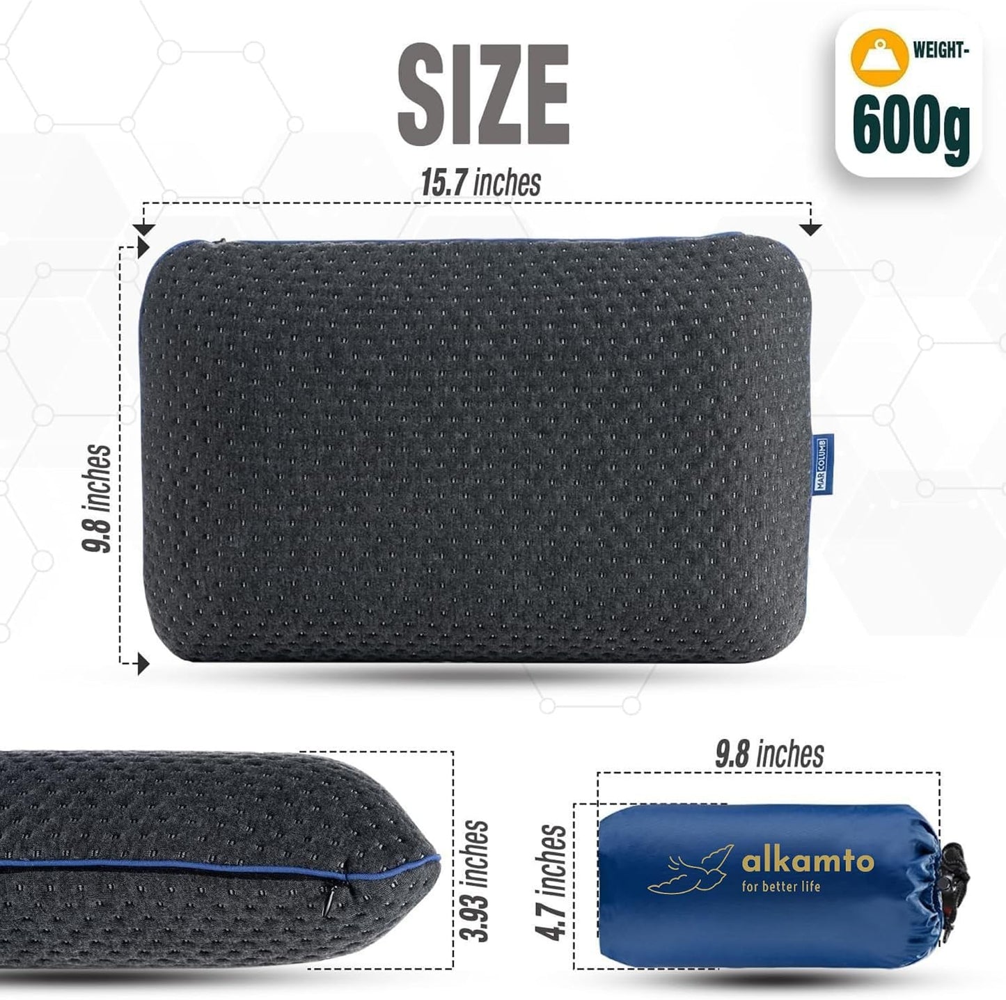 Ergonomisches Memory-Schaum-Reisekissen 40x25x10 cm, Grau 40x25x10 cm